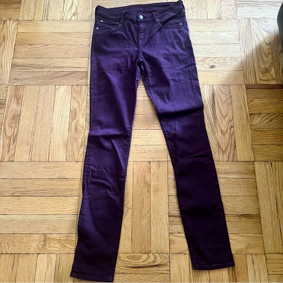Paradise Mine Women Skinny Jeans Low Waist Made in USA sz 26 Maroon - Picture 1 of 5